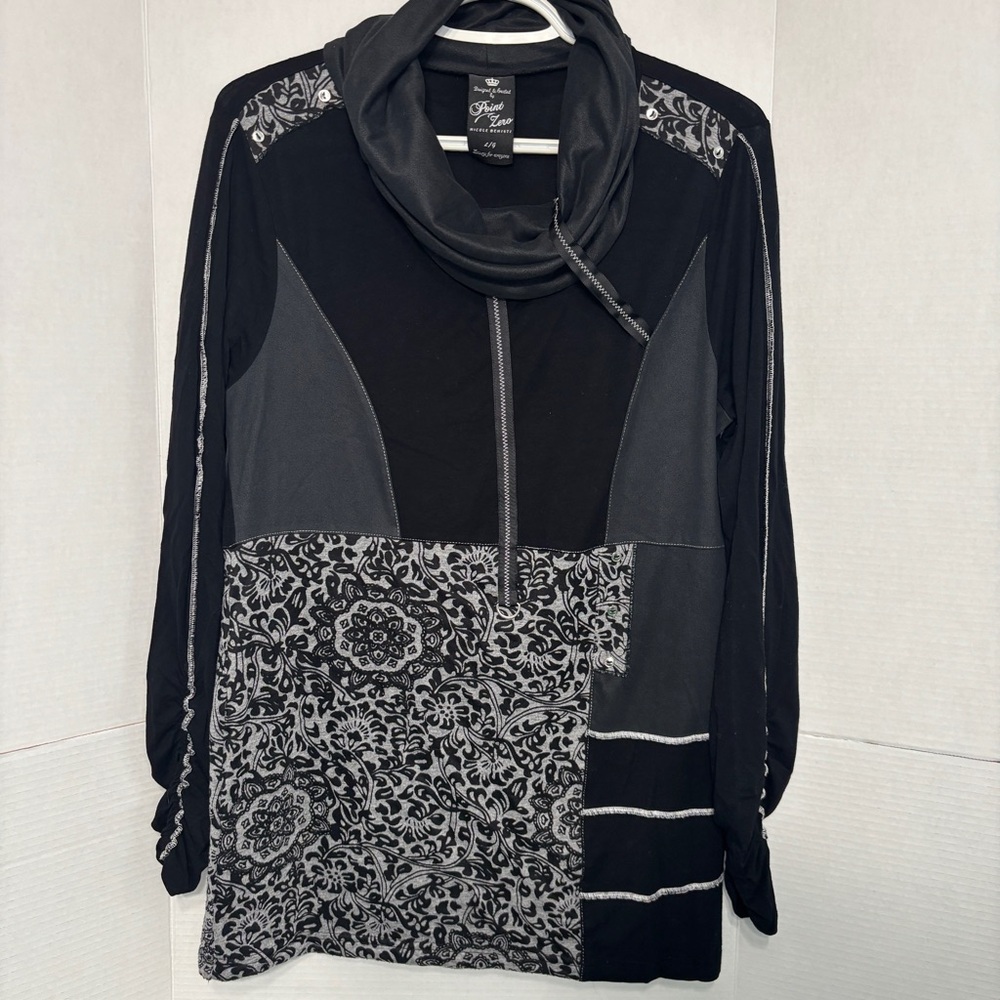 Y2K Point Zero Nicole Benisti Black Textured Long Sleeve Top Cowl Neck
